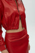 Firebrick vegan leather bomber crop jacket